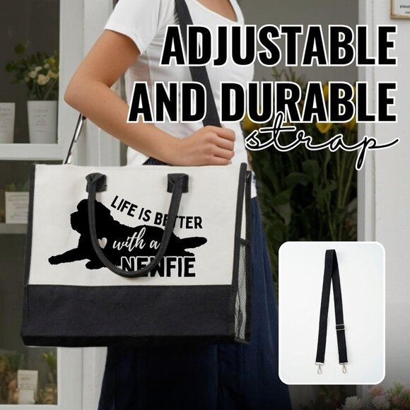 Newfoundland Dog Canvas Bag Women Mother's Day Gift with Zipper & Shoulder Strap - Picture 3 of 7